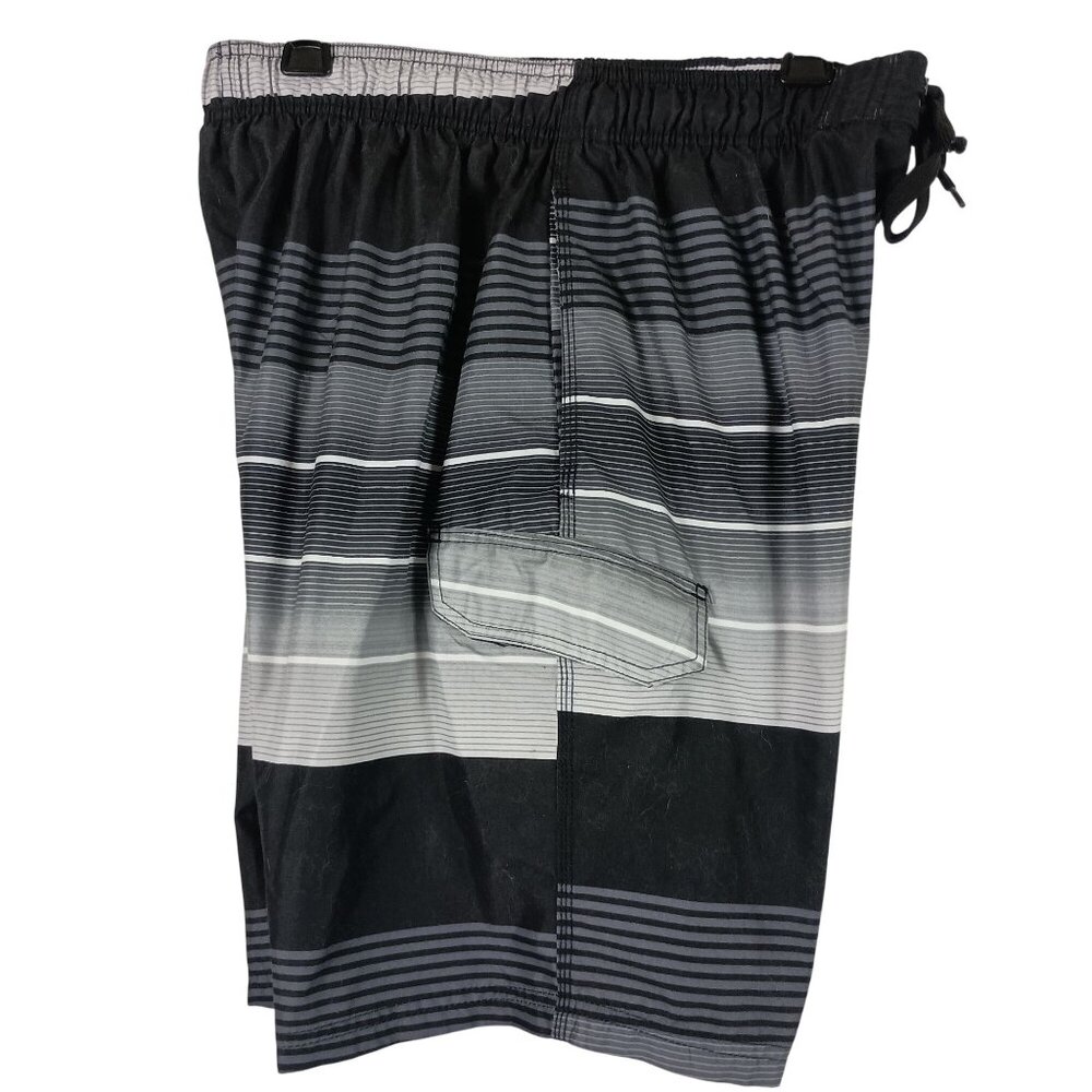 Kanu Surf Swim Trunks Mens L Black Gray Striped Summer Athleisure Beachwear